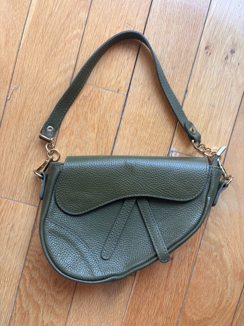 Olive Green Saddle-Style Shoulder Bag